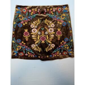 Umgee USA Velvet Floral Mini Skirt Brown Women Medium Boho Lined